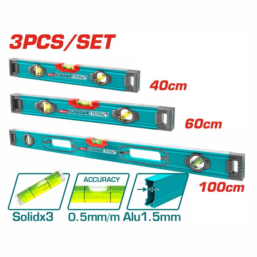 Total Spirit Level set of 3 - 100cm / 60cm & 40cm - THT10203