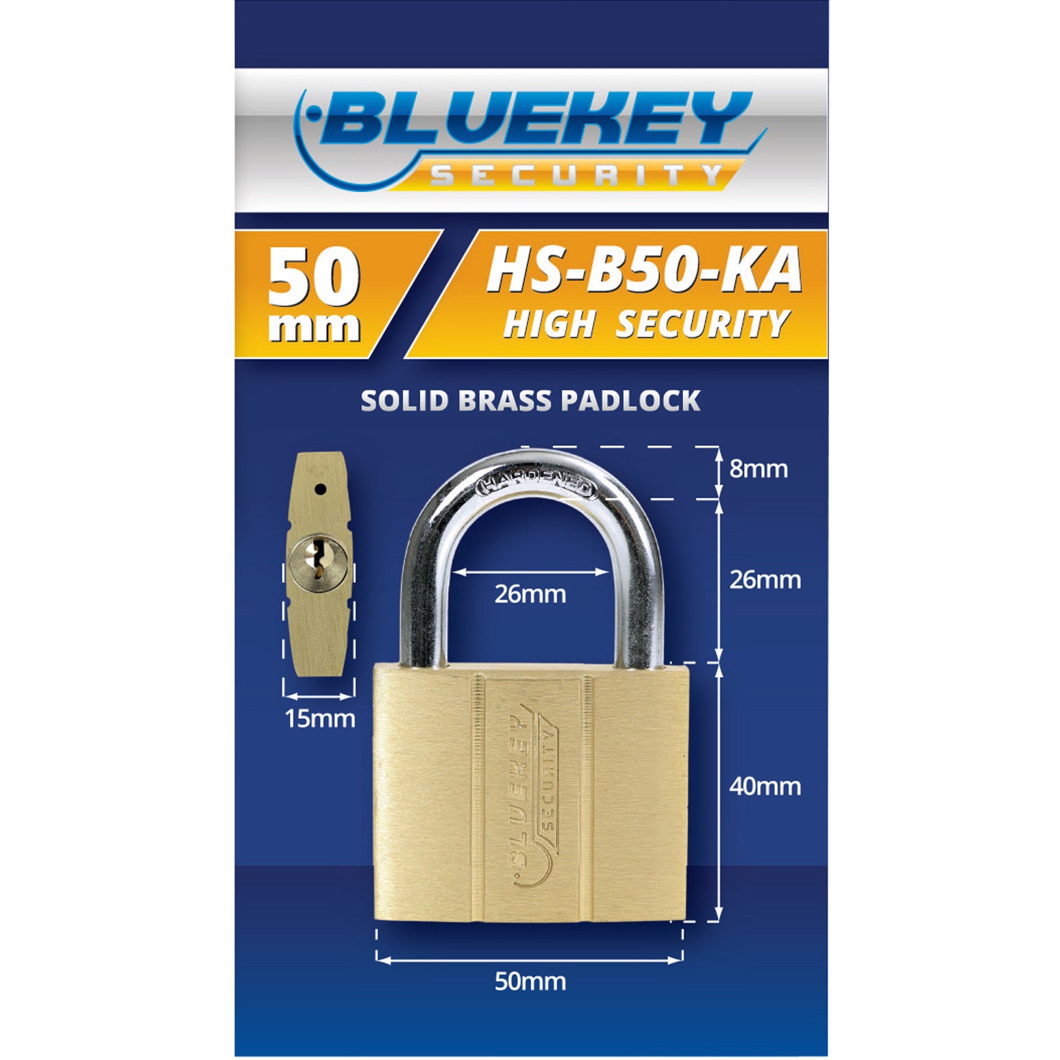 10x Bluekey Heavy Duty Solid Brass Keyed Alike 50mm Padlocks HS-B50-KA