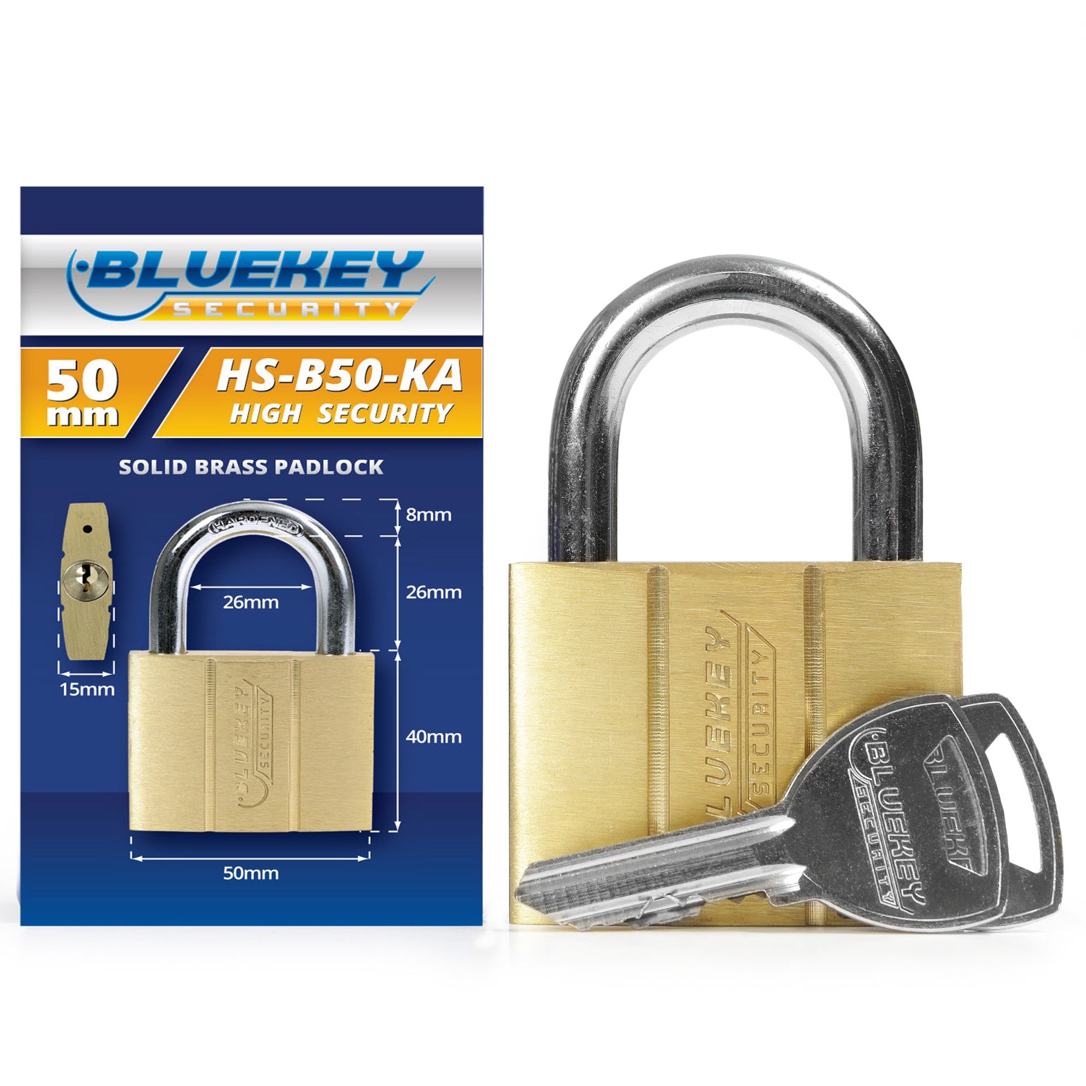 10x Bluekey Heavy Duty Solid Brass Keyed Alike 50mm Padlocks HS-B50-KA