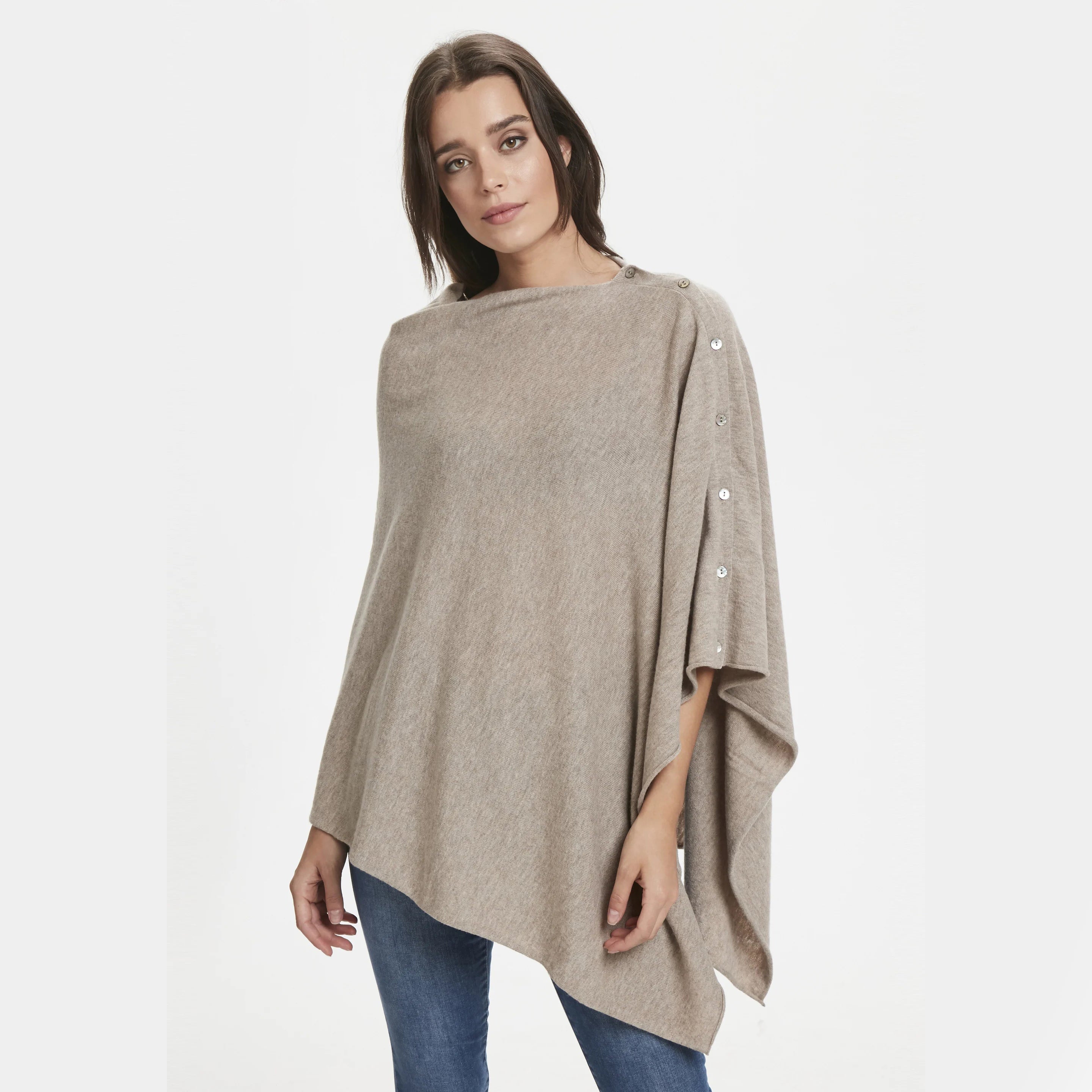 Cashmere Blend Poncho by 'Part Two' - Light Camel