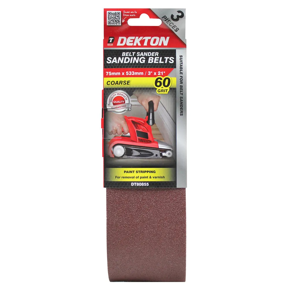 Dekton Belt Sander Sanding Belts 60 Grit 75 x 533mm Pack of 3