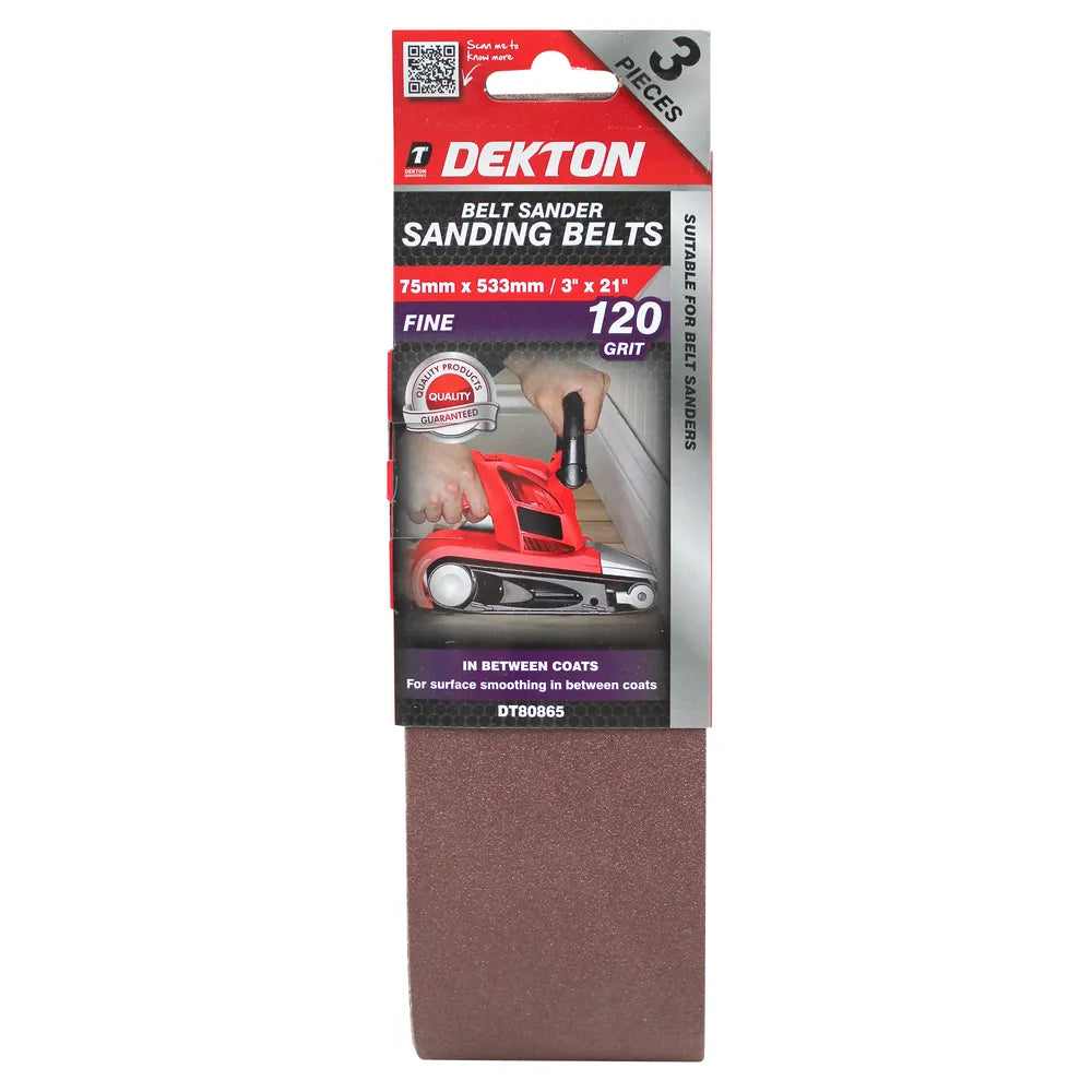 Dekton Belt Sander Sanding Belts 120 Grit 75 x 533mm Pack of 3