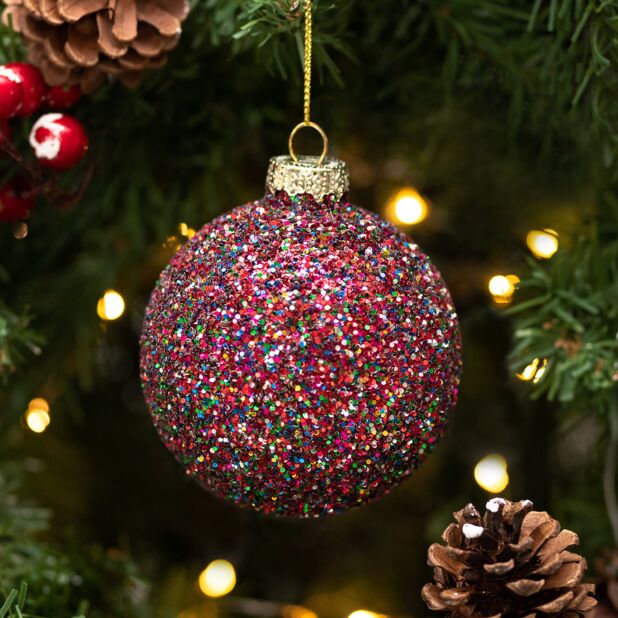 Gisela Graham Rainbow Glitter Glass Bauble