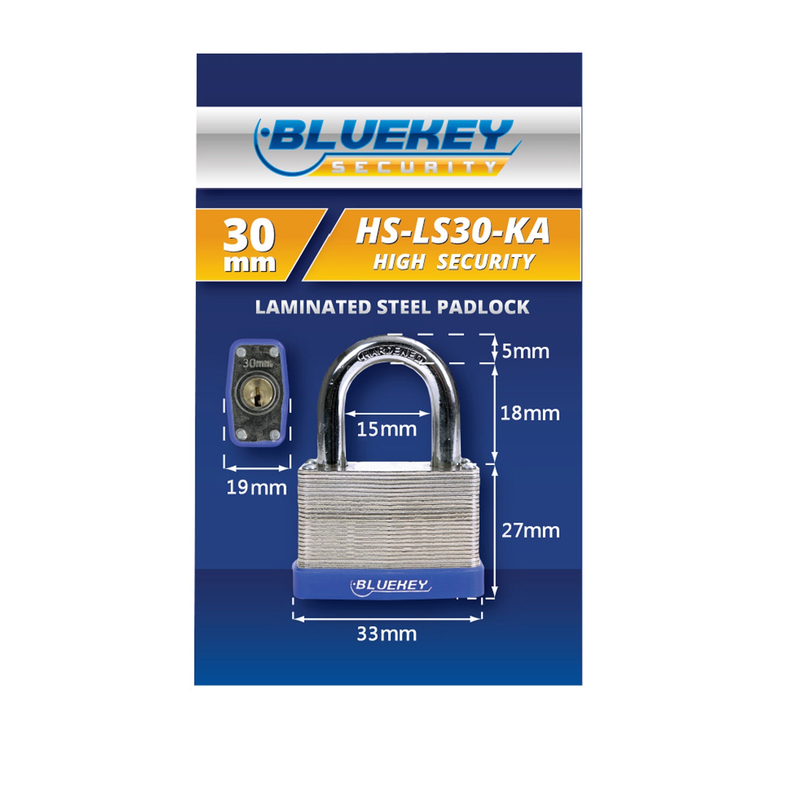 10x Bluekey Heavy Duty Laminated Steel Keyed Alike 30mm Padlocks HS-LS30-KA