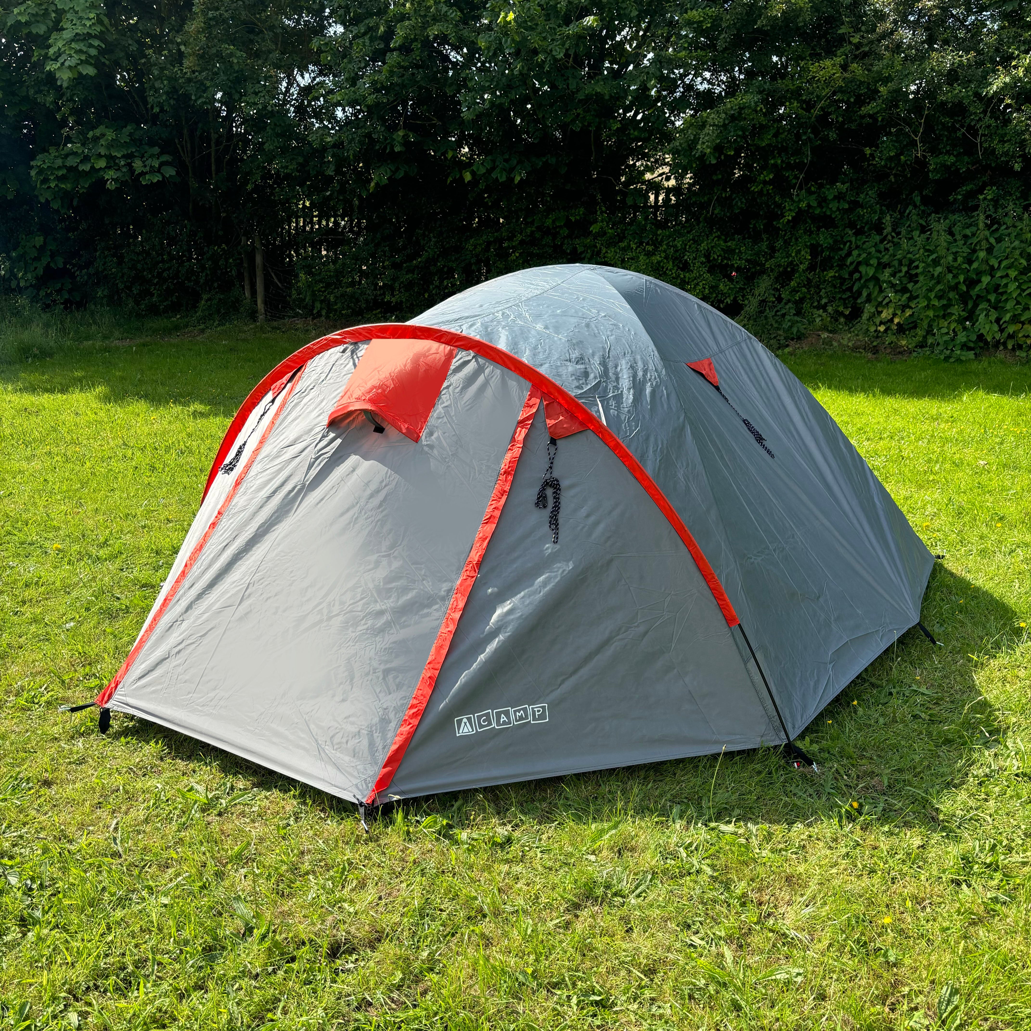 Tambu Acamp 3-4 Person Dome Tent - Grey / Bright Red - 55% OFF