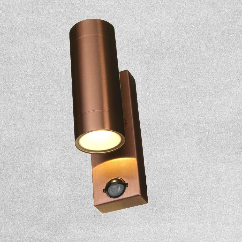 Lutec Rado Clear Glass 2 Light IP44 Outdoor Sensor Wall Light - Copper