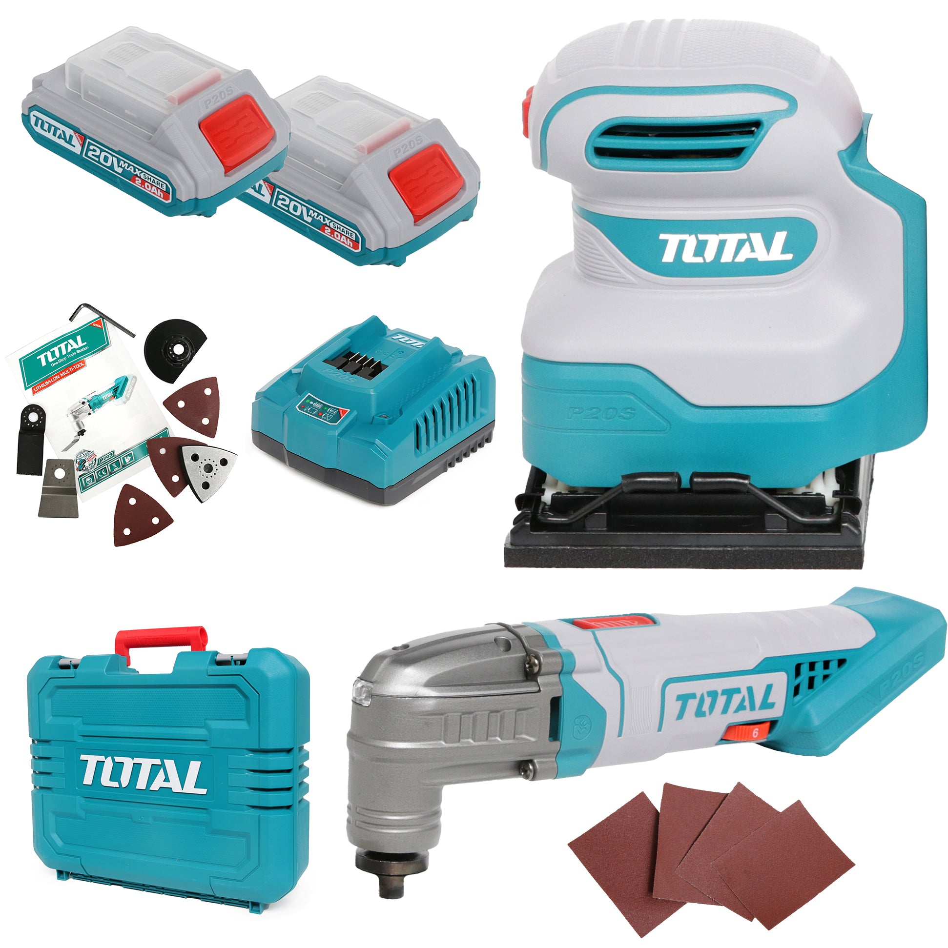 Total Li-Ion 20V Cordless Sheet Sander & Multifunction Tool (with 2 x Batteries & Charger) - TCKLI20276E