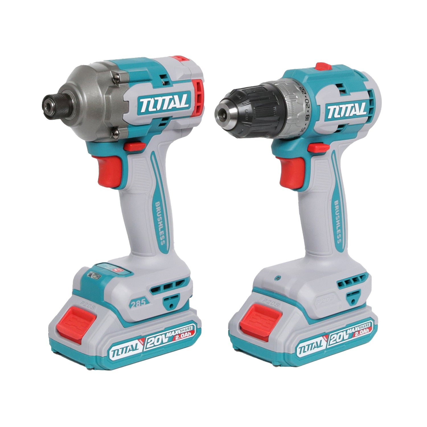 Total Li-Ion 20V Cordless 2pc Combo Kit (with 2 x Batteries & Charger) - TCKLI20272E