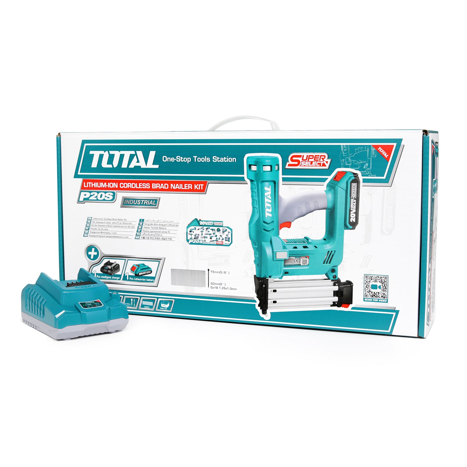 Total Li-Ion 20V Cordless Brad Nailer Kit (with Battery & Charger) - TCBNLI2016