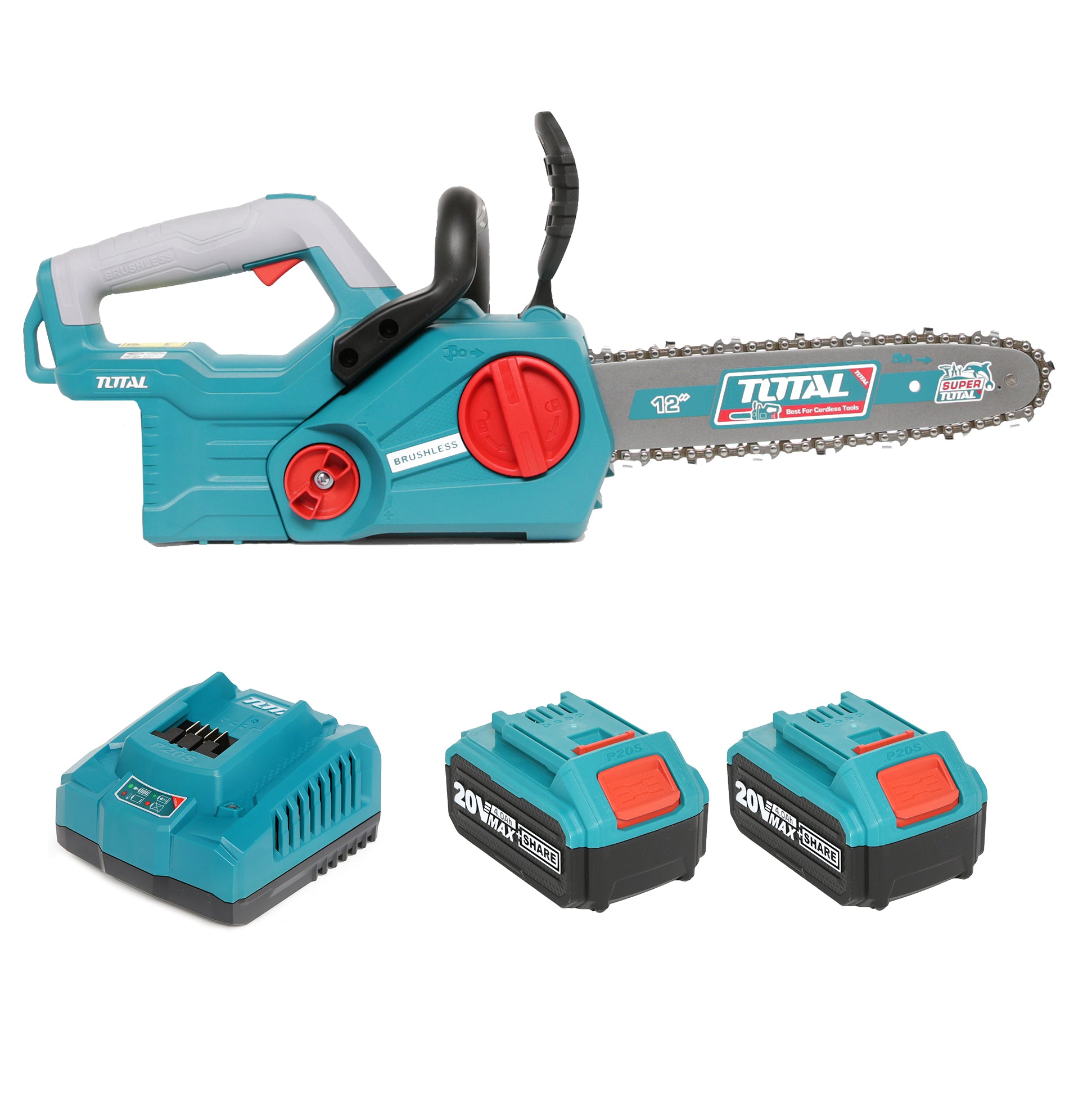 Total Li-Ion 20V Chain Saw (with 2 x Batteries & Charger) - TGSLI201286