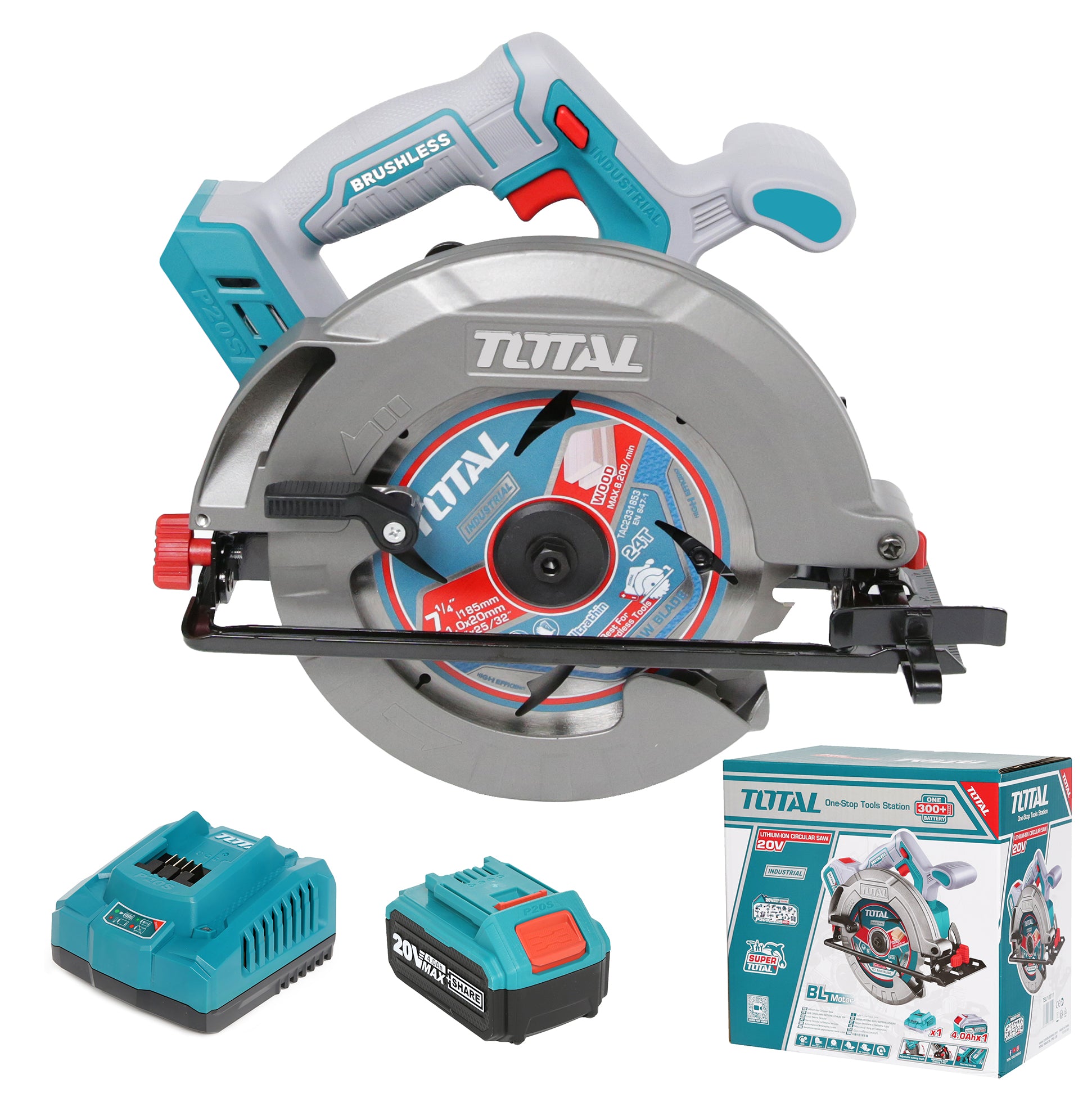 Total Li-Ion 20V Circular Saw 185mm (with Battery & Charger) - TSLI18511