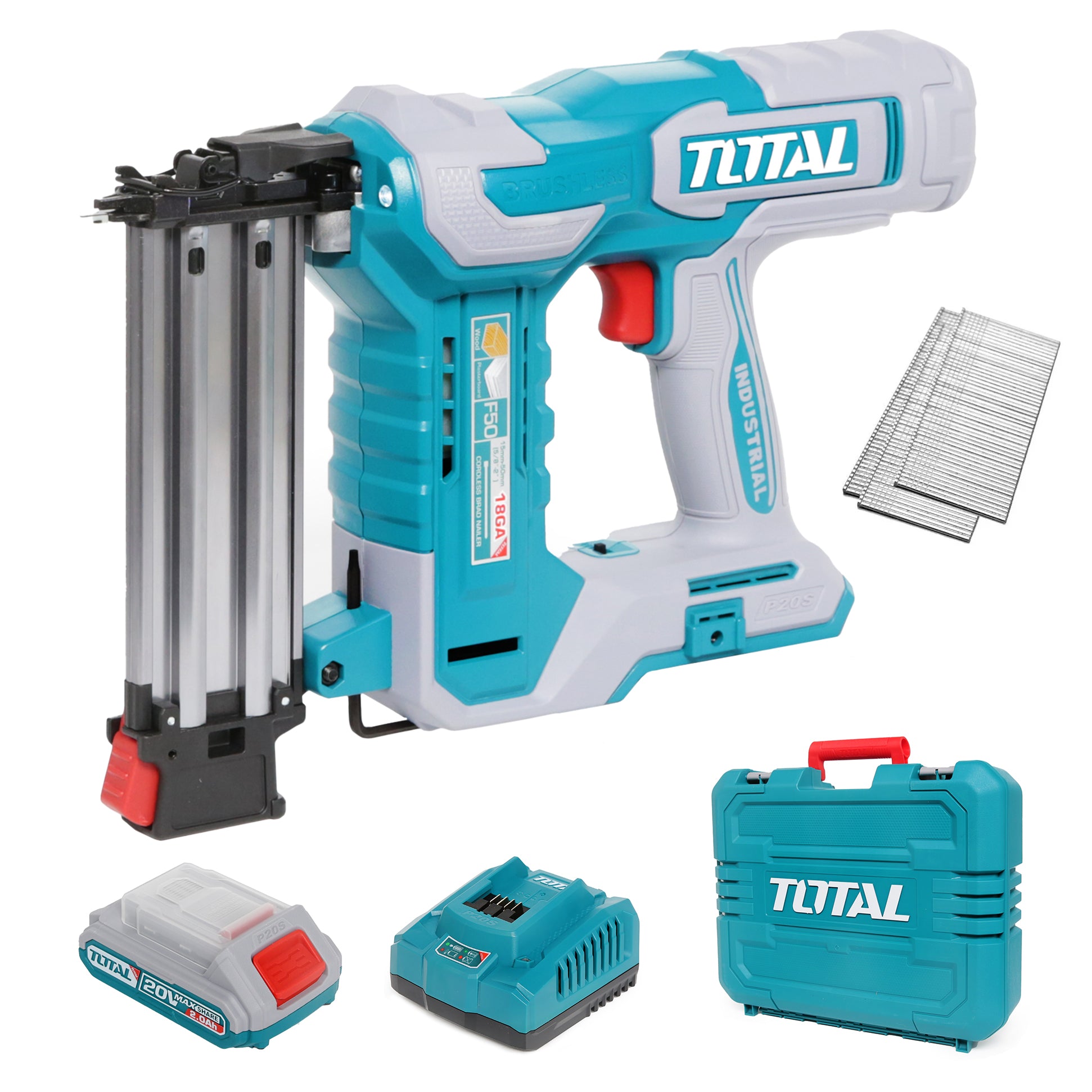 Total Li-Ion 20V Cordless Brad Nailer Kit (with Battery & Charger) - TCBNLI5008