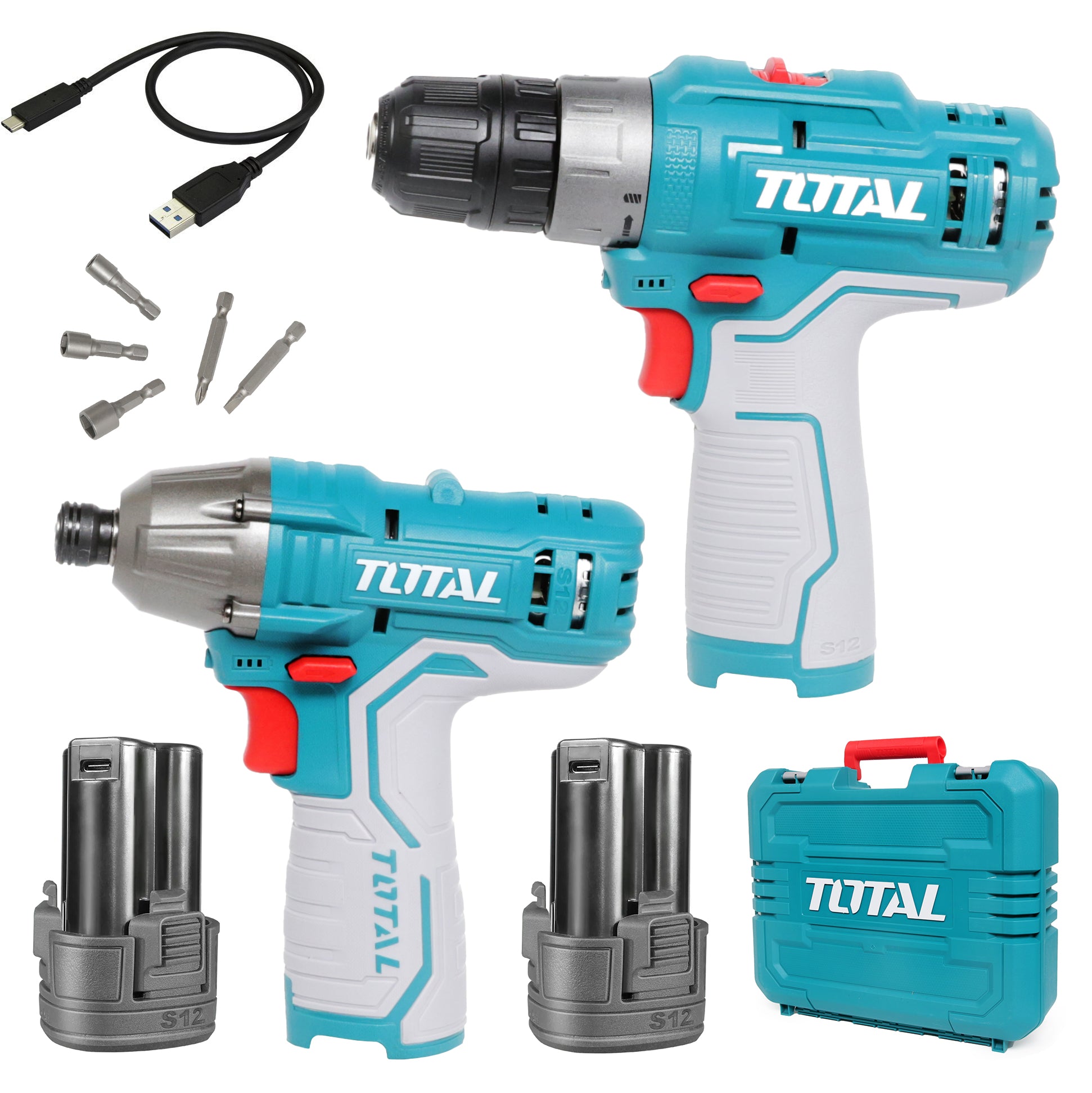 Total Li-Ion 12V Cordless 2 Pcs Combo Kit (with 2 x Batteries) - TOSLI240586E