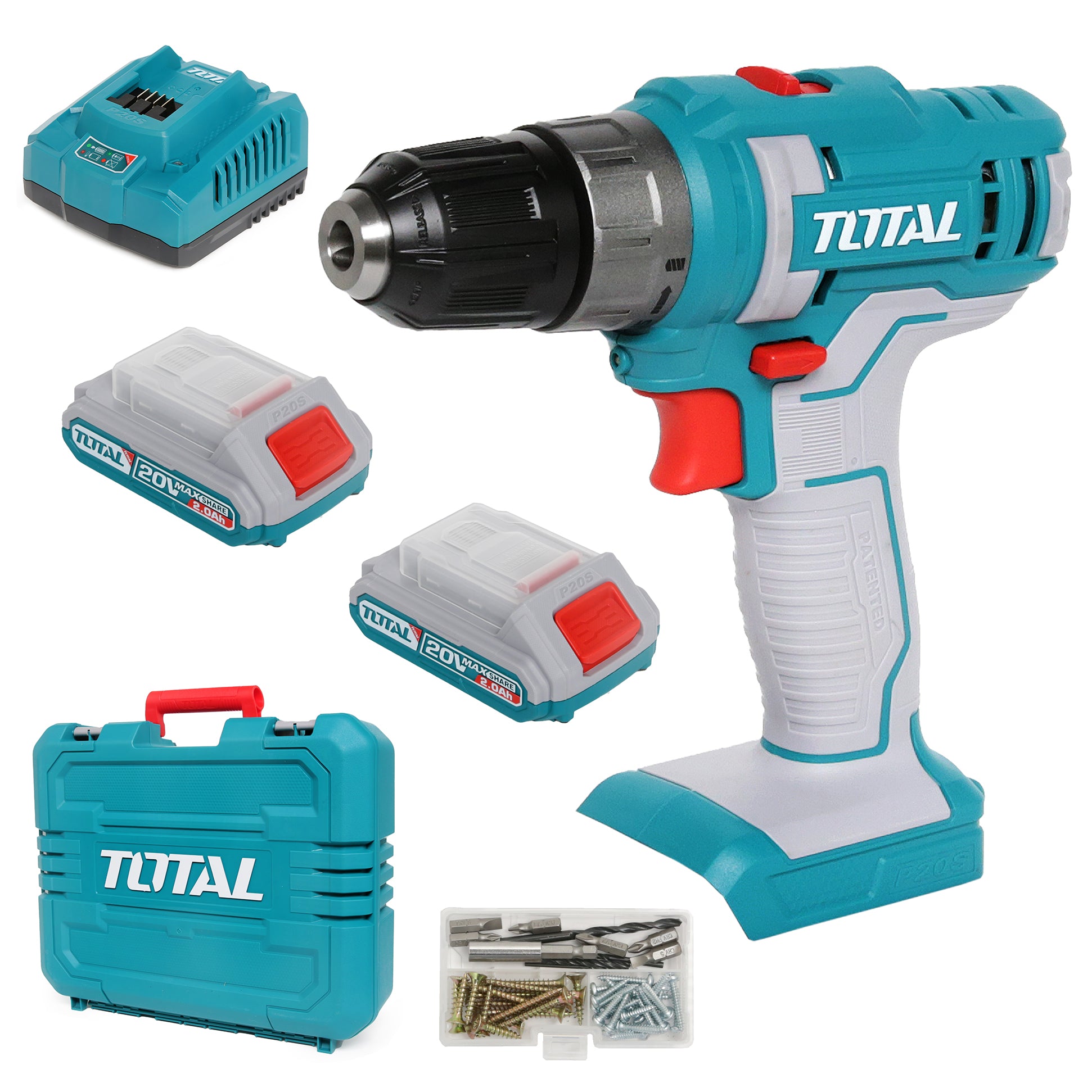 Total Li-Ion 20V Cordless Drill (with 2 x Batteries & Charger) - TDLI200528E