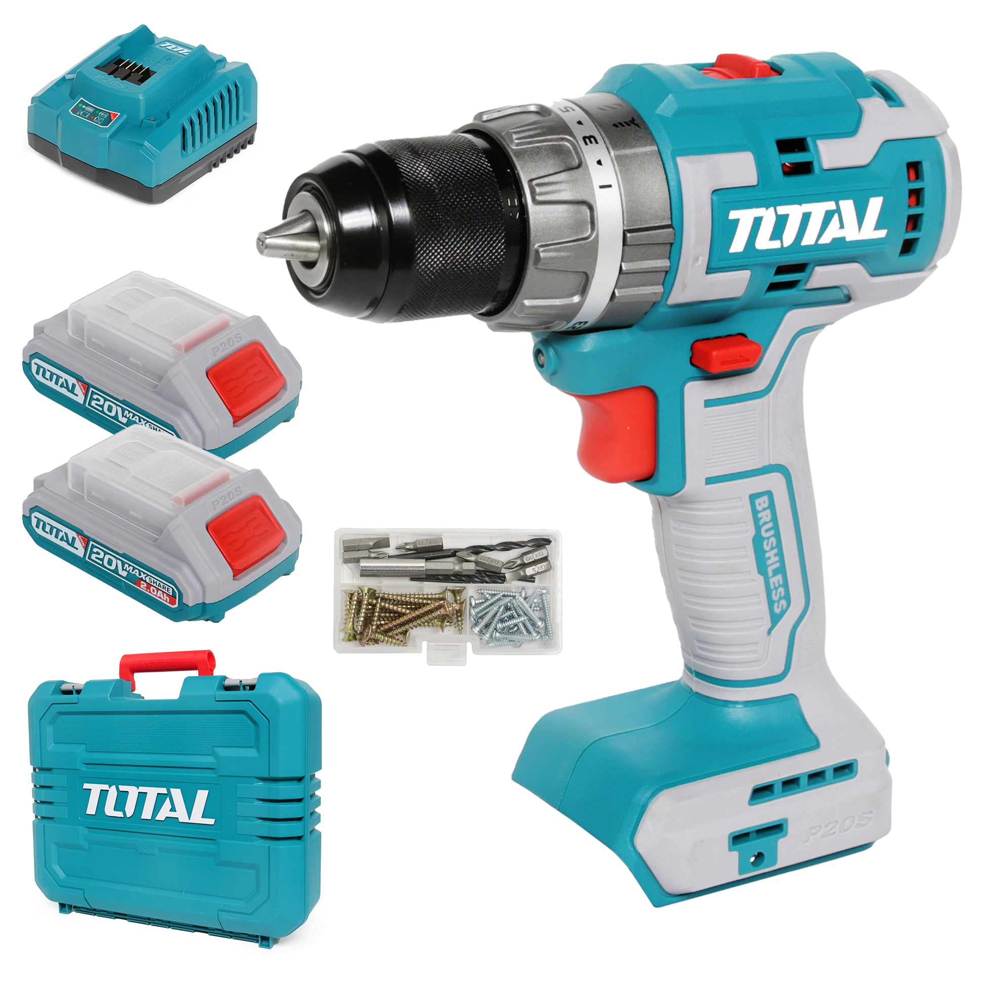 Total Li-Ion 20V Brushless Impact Drill (with 2 x Batteries & Charger) - TIDLI20605