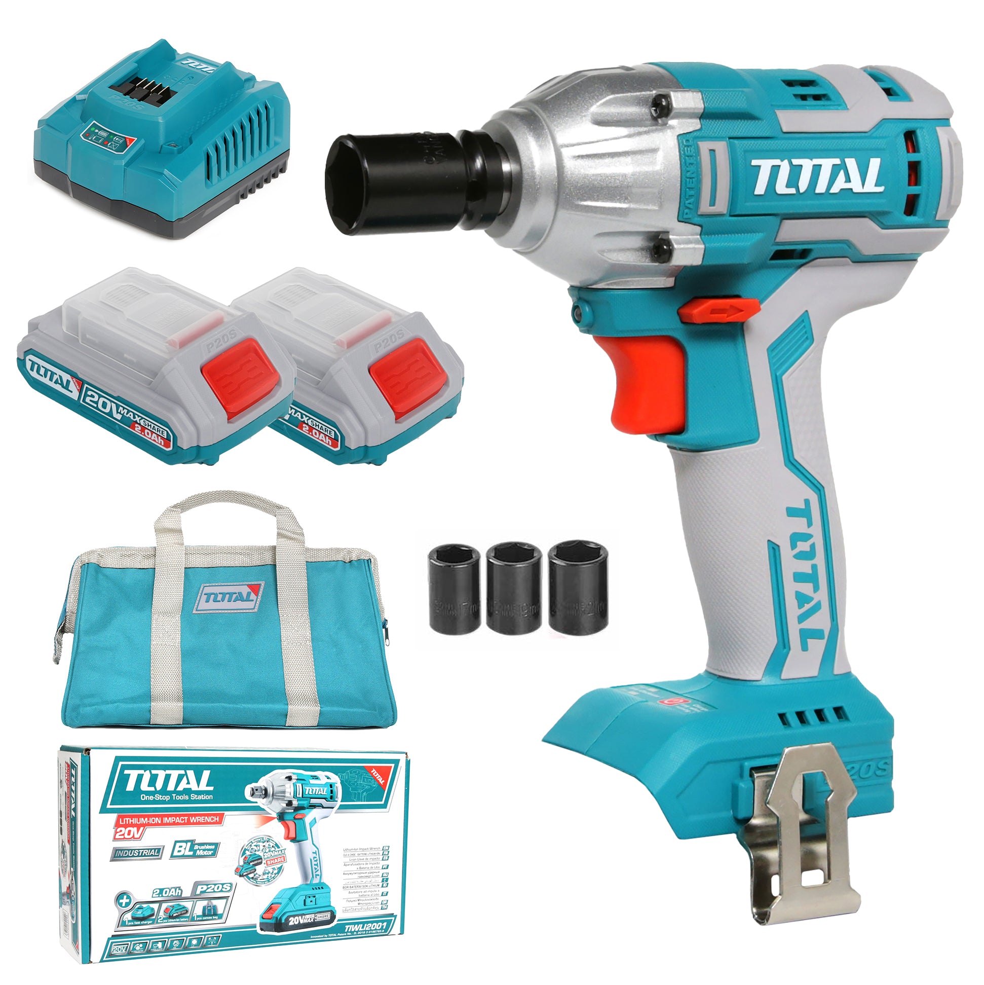 Total Li-Ion 20V Impact Wrench (with 2 x Batteries & Charger) - TIWLI2001