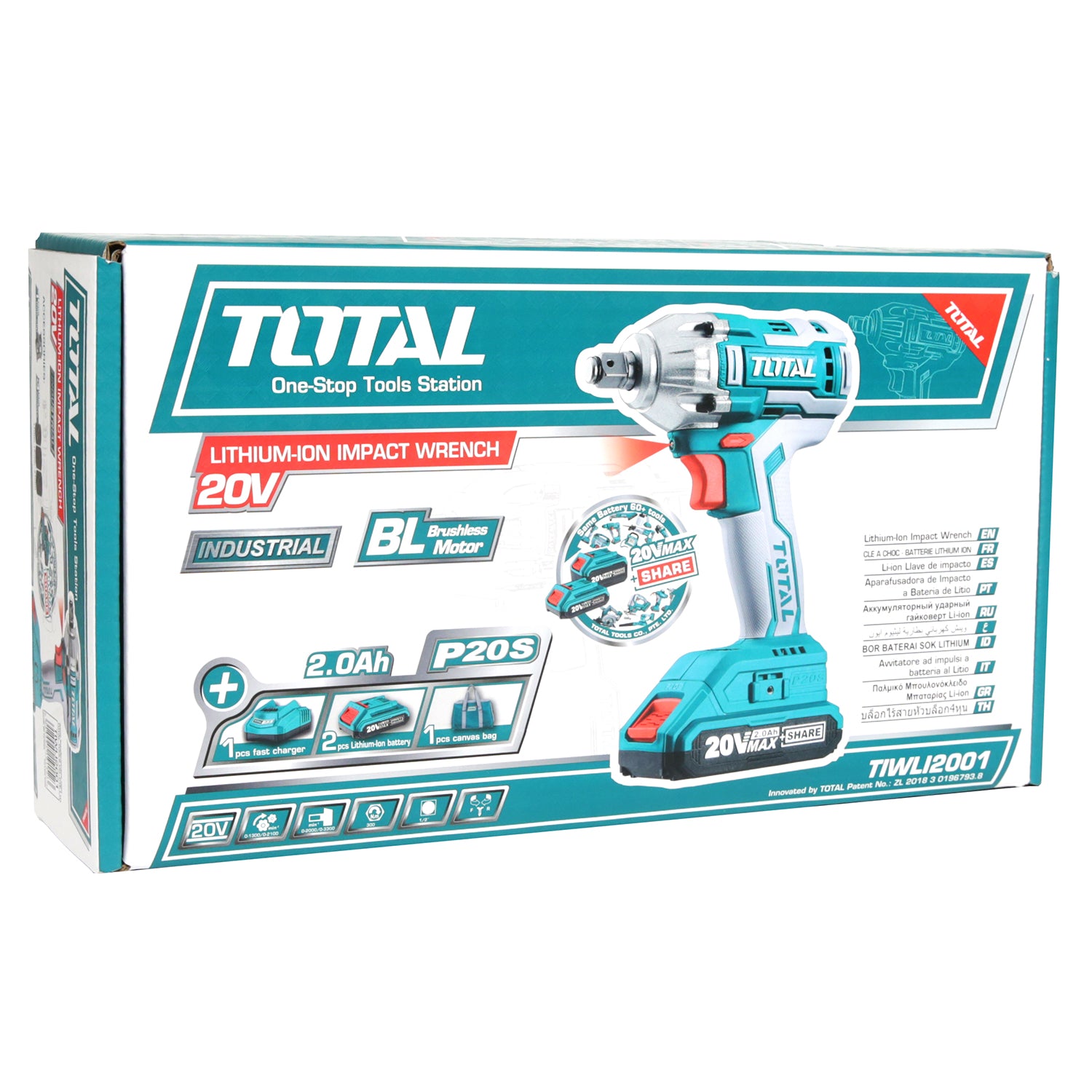 Total Li-Ion 20V Impact Wrench (with 2 x Batteries & Charger) - TIWLI2001