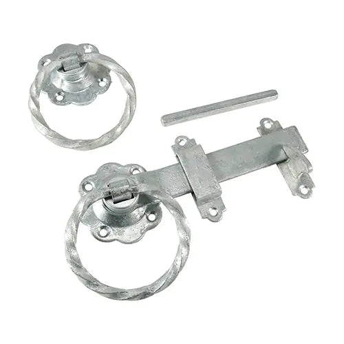 Twist Ring Handle Gate Latch Set Galvanised - 180mm