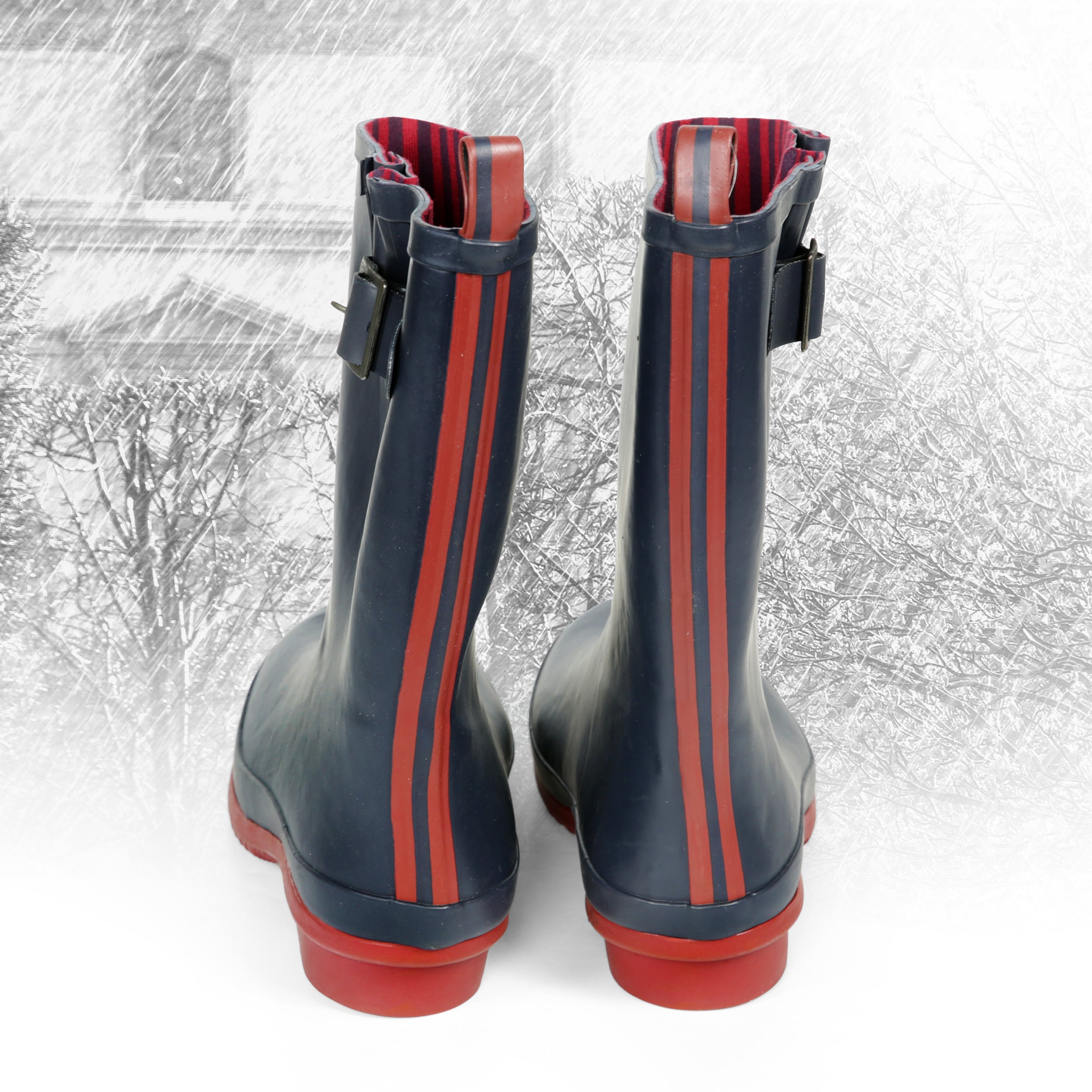 Black boots with red stripe best sale