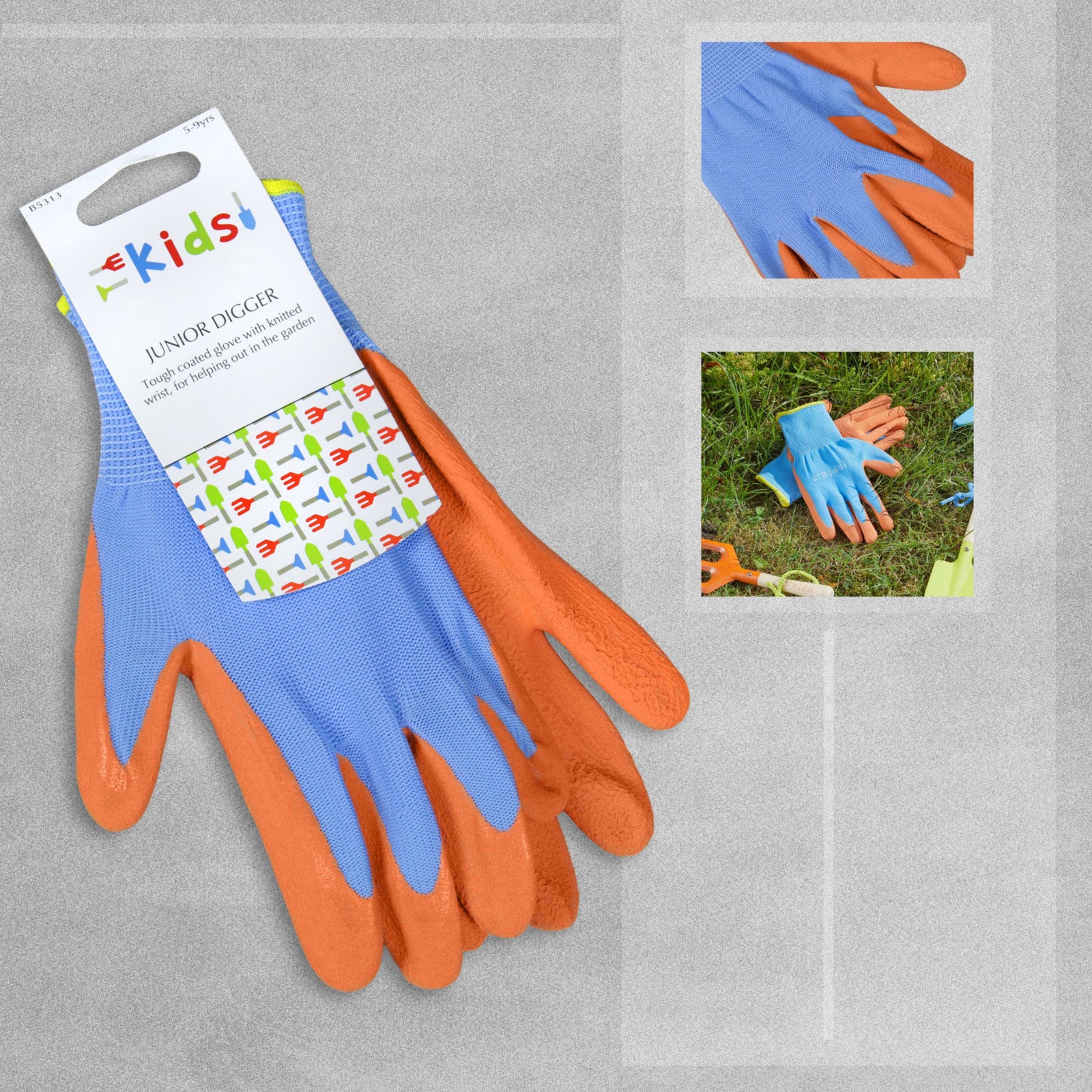 Briers Kids Junior Digger Orange and Blue Gardening Gloves