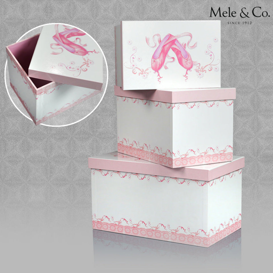 Ballet Shoe Design Storage Box Set - Pink & White by Mele & Co, sold by In-Excess