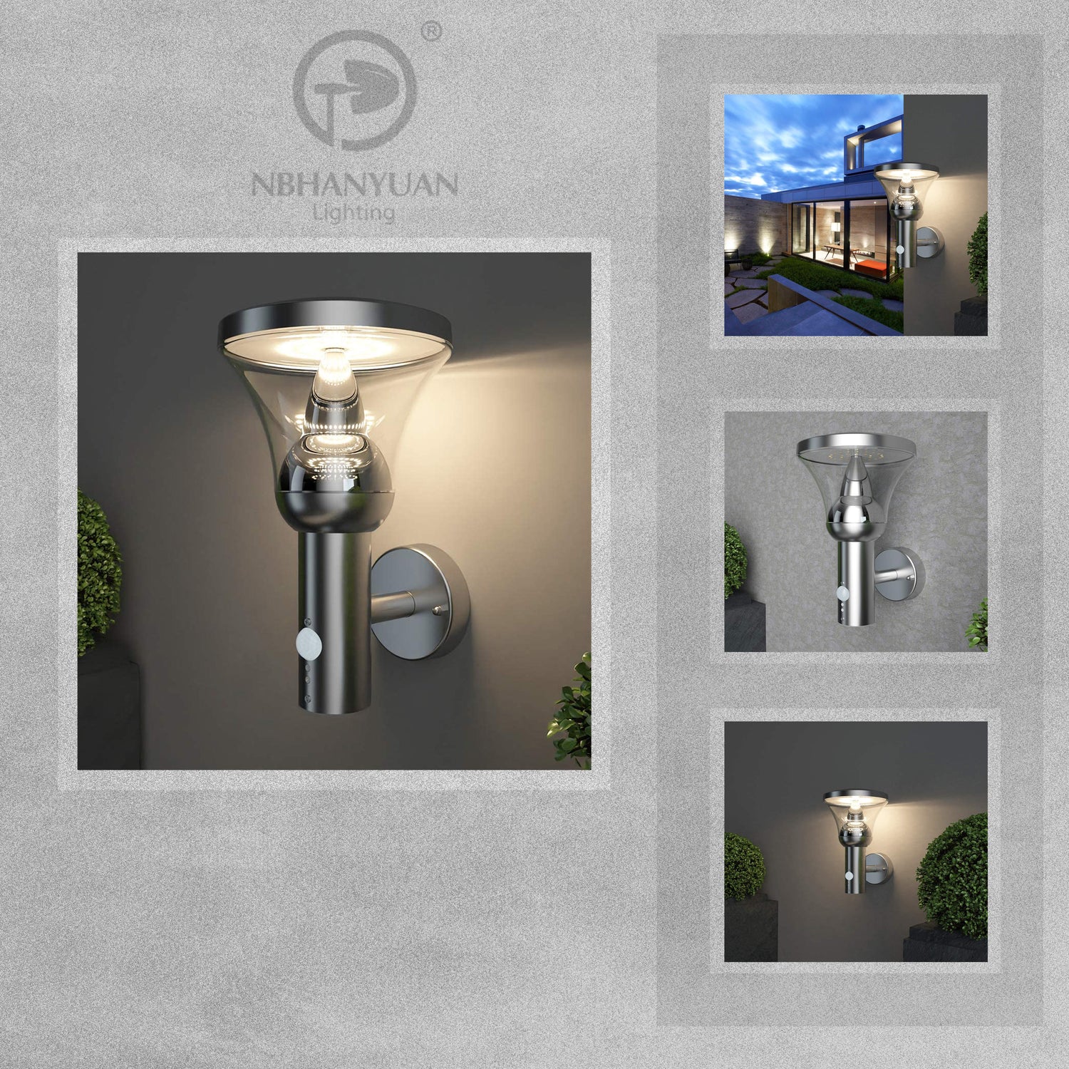 NBHANYUAN Lighting Nina Outdoor LED PIR Wall Light Brushed Stainless –  In-Excess Direct