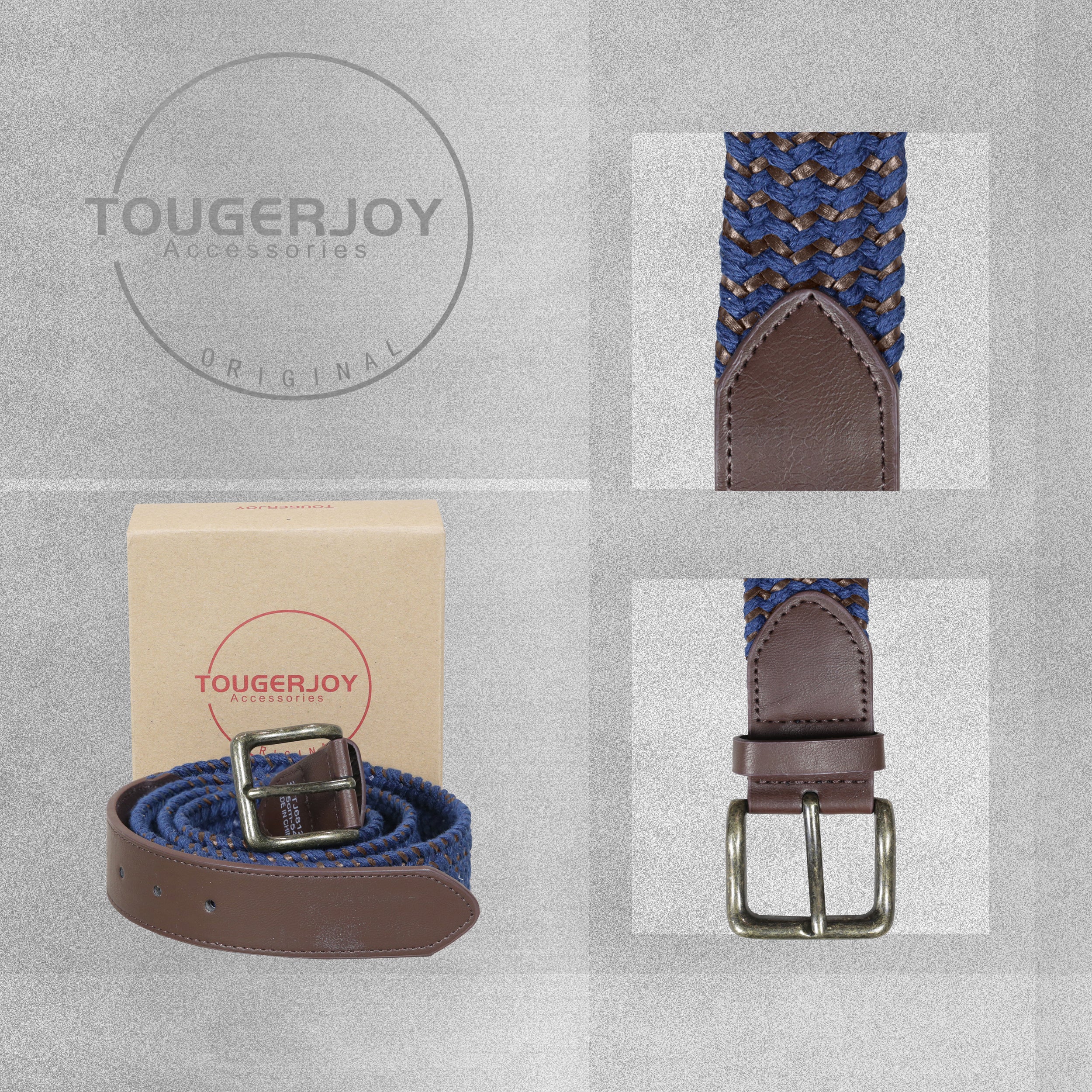 Tougerjoy Elasticated Braided Belt - Blue/Brown