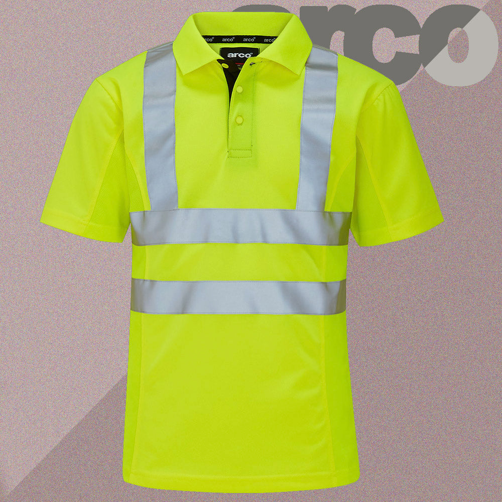 Arco Safety Workwear -  Class 2 Hi Vis Yellow Polo Shirt Short Sleeve