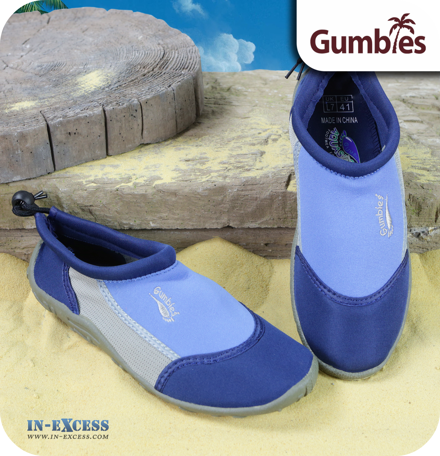 Gumbies Aqua Beach Shoes - Navy & Royal Blue - Sizes 3 (EU36) - 12 (EU46)