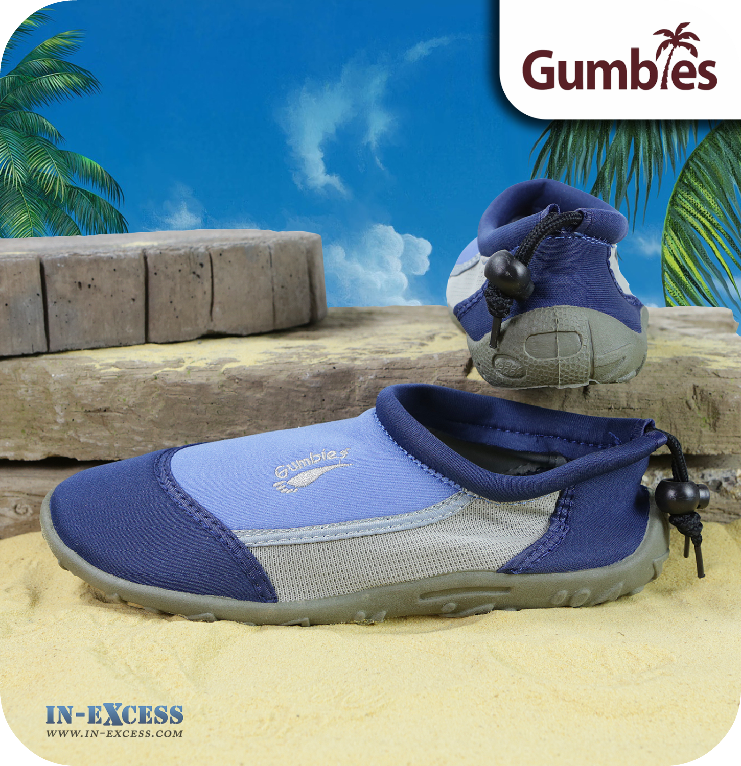 Gumbies Aqua Beach Shoes - Navy & Royal Blue - Sizes 3 (EU36) - 12 (EU46)