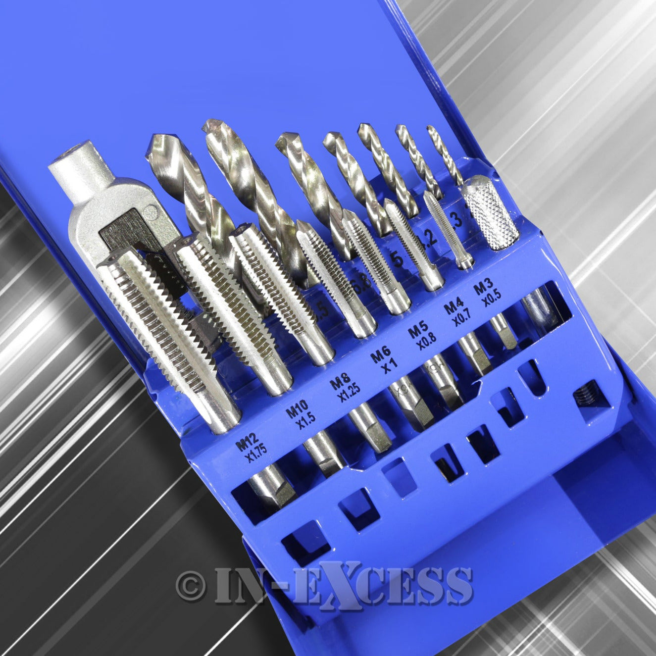 In-Excess Metric M3 - M12 Tap & Power Tool Drill Bit Alloy Steel Set - Set of 15 Pieces